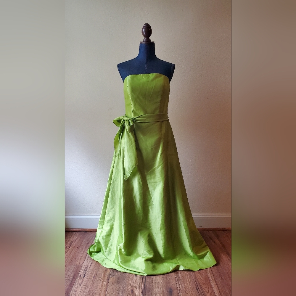 Strapless Lime Green Prom Dress with Waist Tie